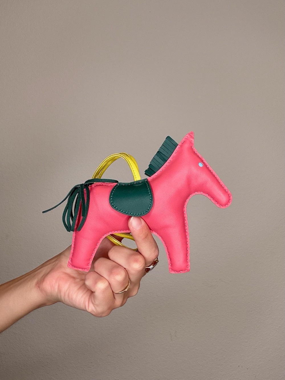 Hermes Pink Leather Horse Bag Charm